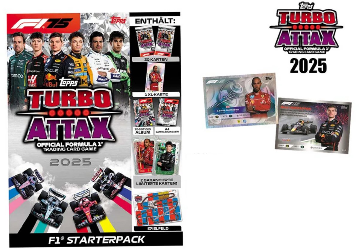Turbo Attax Formule 1 2025 – STARTER SET DE | 18 Kaarten + Exclusieve Limited Editions DE Versie